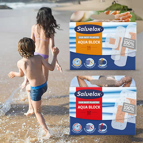 Apósito de Espuma Autoadherente Salvelox en DisfrutaBox Cosas de Casa Salvelox Aqua Block 12 o 16 Apósitos Salvelox en DisfrutaBox Campanento de Verano