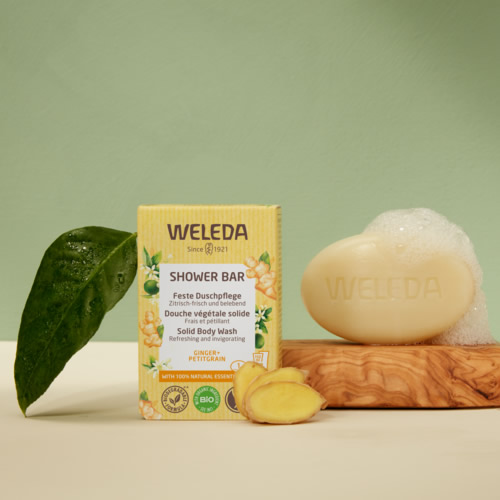 Jabón de ducha sólido Frescor Energizante Cítricos Weleda en DisfrutaBox All You Need is Love